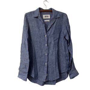 Frank Eileen Grayson Blue Linen The Hero Button Shirt Womens Size Small